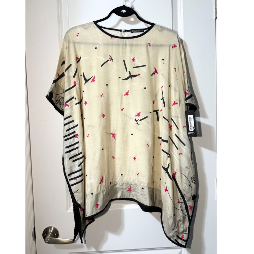 100% Silk Kaftan Top w/ Embroidered Birds – NWT – Luxury Boho